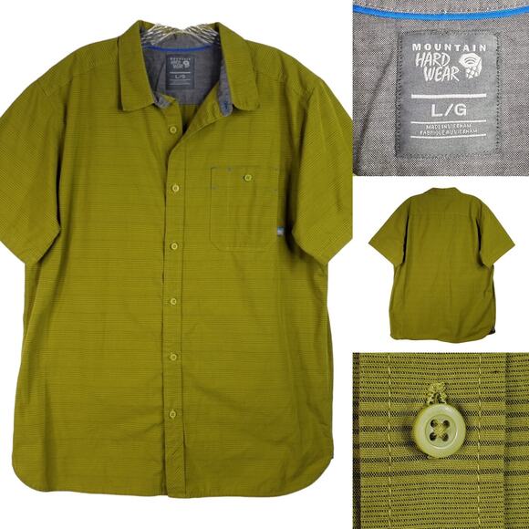 Mountain Hardwear Shirt Men's Large Green Short Sleeve Button Up Hiking - Picture 1 of 8